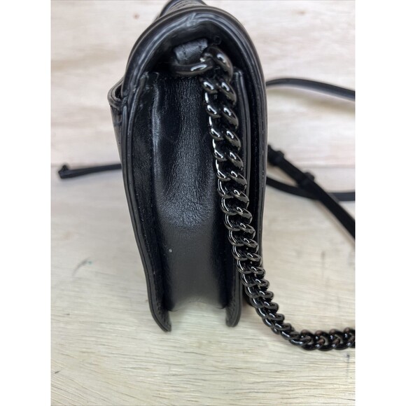 REBECCA MINKOFF Black Leather Quilted Chevron Chain Inset Strap Crossbody Purse - Picture 7 of 16